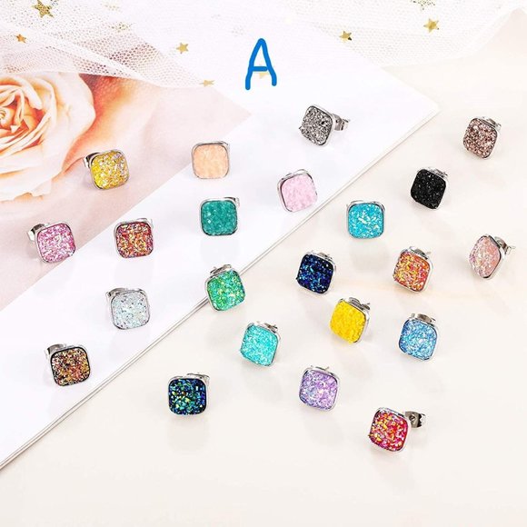 New 32 Pairs Faux Druzy Stud Earrings Stainless Steel Druzy Stud Earring… - Picture 4 of 6
